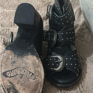 Freebird Black Studded Buckle Heeled Boots